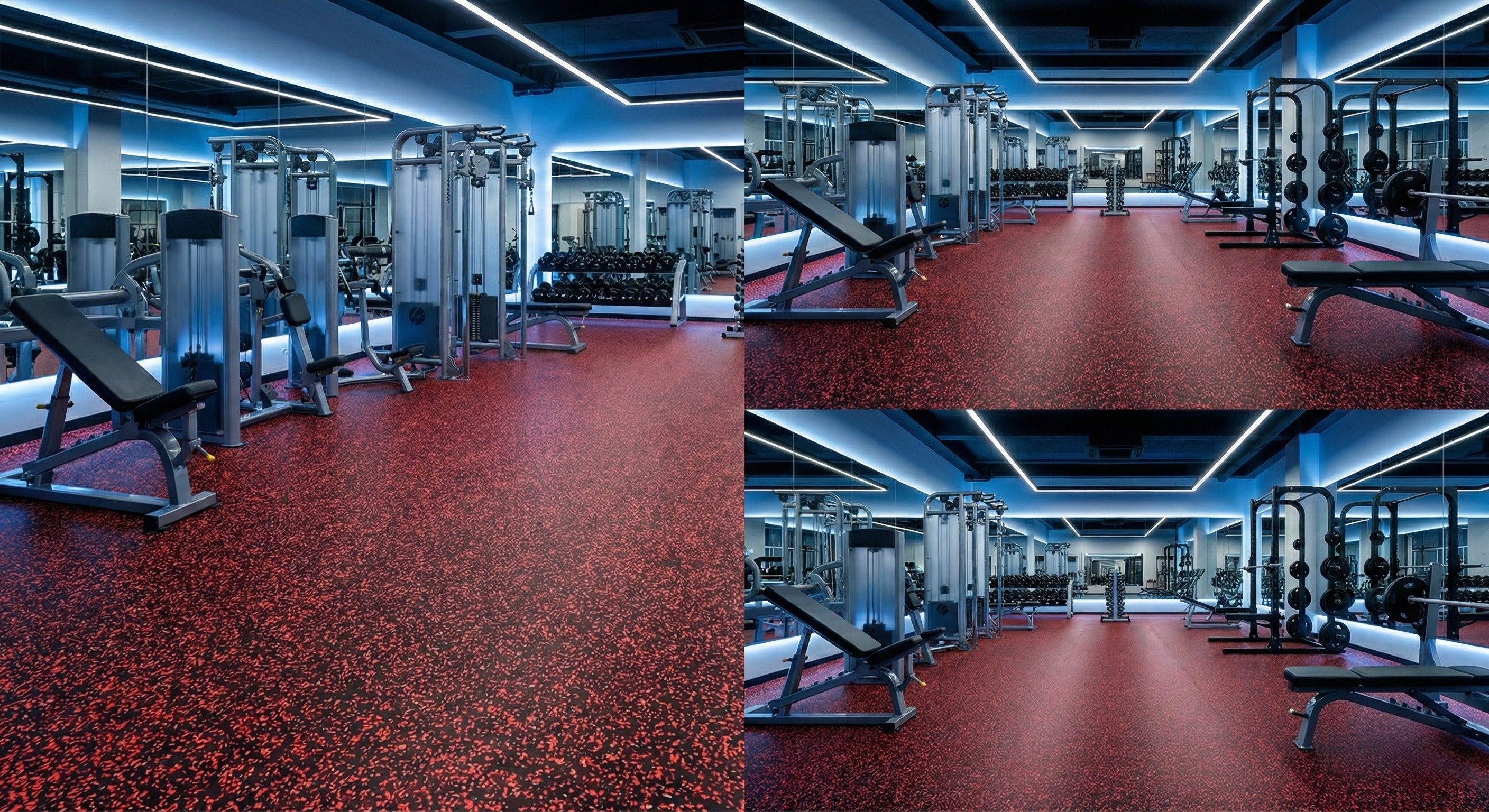 Commercial gym with premium red rubber surfacing